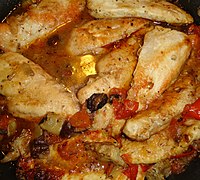 Chicken with mushrooms, tomatoes and spices