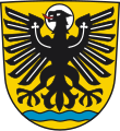 Gemeinde Sennfeld In Gold über gesenktem blauen Wellenbalken ein rot gezungter, silbern nimbierter schwarzer Adler.