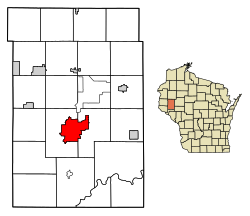 Location of Menomonie in Dunn County, Wisconsin