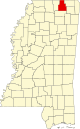 State map highlighting Tippah County