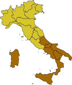 Map of Italy, highlighting southern Italy, highlighting central Italy