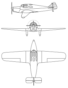 3-view line drawing of the Miles M.4A