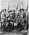 Mit Kriegssensen bewaffnete polnische Kämpfer 1863