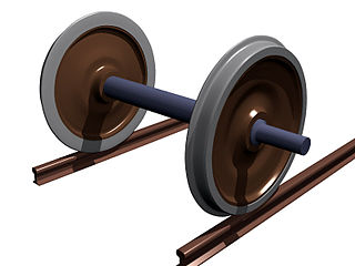 Railroad car wheels are joined to a straight axle, allowing both wheels to rotate together. This is called a wheelset.