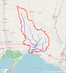 Map of the Tchefuncte River Watershed, showing the watershed boundary and major waterways.