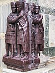 Portrait of the Four Tetrarchs in the corner of St Mark's Basilica, in Venice, Italy, looted by Venetians from Constantinople during the Fourth Crusade