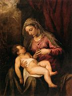 Titian Virgin and Child, 124 × 96 cm