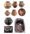 Ceramic vessels, metal tools and burial