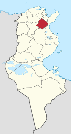 Map of Tunisia with Zaghouan highlighted