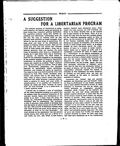 A photocopied page titled "A Suggestion for a Libertarian Program" in all caps