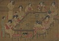 One-piece and two-piece style qixiong ruqun depicted in Tang dynasty painting "A palace concert".