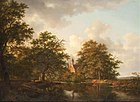 A. Schelfhout, Figures and cattle beside a lake in a wooded landscape, c. 1818; oil on panel