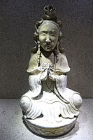 Quán Âm (Avalokiteśvara) figurine, Bát Tràng kiln, Hanoi, Nguyễn dynasty, 19th century AD, white glazed ceramic - Vietnam National Museum of History, Vietnam