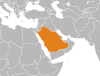 Location map for Bahrain and Saudi Arabia.