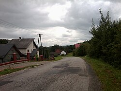 Houses by the road in Długołęka-Świerkla