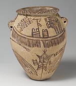 Decorated ware jar illustrating boats and trees; 3650–3500 BC; painted pottery; height: 16.2 cm, diameter: 12.9 cm; Metropolitan Museum of Art (New York City)
