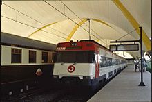 A Cercanías Sevilla train at the temporary Sevilla Expo station in 1992