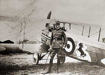 Francesco Baracca and his SPAD S.VII, with the cavallino rampante that inspired the Ferrari emblem