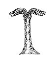 An illustration of Wilhelm Teudt's proposed 'straightening' of the object, yielding what he considered to symbolize an Irminsul, and subsequently used in Nazi Germany and among some Neopagan groups
