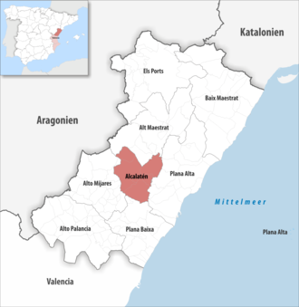 Die Lage der Comarca Alcalatén in der Provinz Castellón