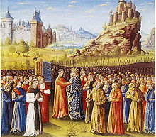 Illustration of the ceremony of the taking of the cross at Vezelay, by Sébastien Mamerot, around 1490