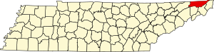 Map of Tennessee highlighting Sullivan County