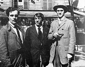 Modigliani, Picasso and André Salmon in Montparnasse (1916), photographed by Jean Cocteau