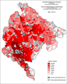Percent of Montenegrins by settlements, 2011