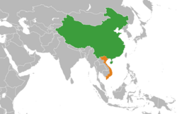 Map indicating locations of People's Republic of China and Socialist Republic of Vietnam