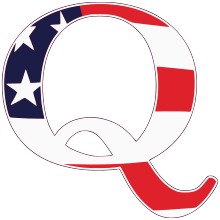A block letter "Q" overlaid with an American flag pattern