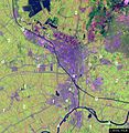 Satellite close-up of the Utrecht region showing the Leidse Rijn-Oude Rijn stream (d).