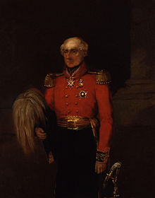 Sir Colin Campbell by William Salter. Campbell is in full dress uniform with a sword by his side and a governor's hat in his right hand.