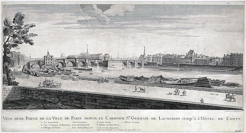 Mansart's large porte-cochère, visible on the right in an 18th-century panoramic view of the Left Bank