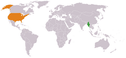 Map indicating locations of Myanmar and United States