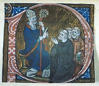 Erkenwald teaching in the Chertsey Breviary (c.1300)