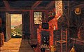 Frank Henry Shapleigh (1842–1906) Old Kitchen[48] Ladder back chair, cat, basket, straw hat, broom