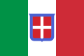 Flag of Kingdom of Sardinia 1848–1861, the Italian tricolore with the coat of arms of Savoy as an inescutcheon