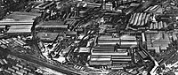 Luftaufnahme der Gussstahlfabrik vor 1914, hinten mittig das Turmhaus der Krupp-Hauptverwaltung