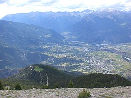A panoramic view of Guillestre to the right, and the village of Risoul, left