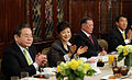 Image 3President Park Geun-hye with chaebol business magnates Lee Kun-hee and Chung Mong-koo, May 2013 (from History of South Korea)