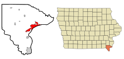 Location within Lee County and Iowa