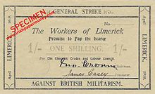 A one shilling currency note from the Limerick Soviet