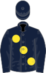 Dark blue, large yellow spots, dark blue cap