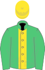 Emerald green, yellow stripe, yellow cap