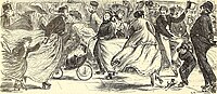 The General adoption of the rolling skate - Lively appearance of Regent street in june, a cartoon by George du Maurier published by Punch in 1866