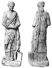 Full-length statue of a woman, shown from front and behind