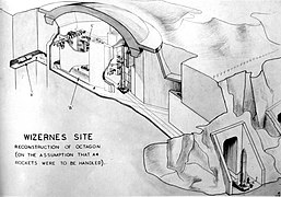 1944 conjectural reconstruction of the rocket preparation chamber and tunnels (on the assumption that A4 rockets were to be handled).