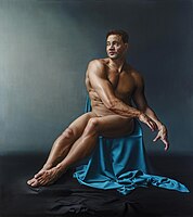 Ignudo II. from the series "Michelangelo Project", oil painting on canvas 160x180 cm, 2020–2021
