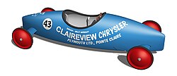 Best Constructed Trophy winner in 1968, sponsored by Claireview Chrysler of Pointe Claire, QC, painted Plymouth Blue and sporting Richard Petty's race car number 43 in the roundel