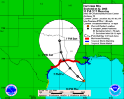 Three-day prediction of the path of Hurricane Rita
